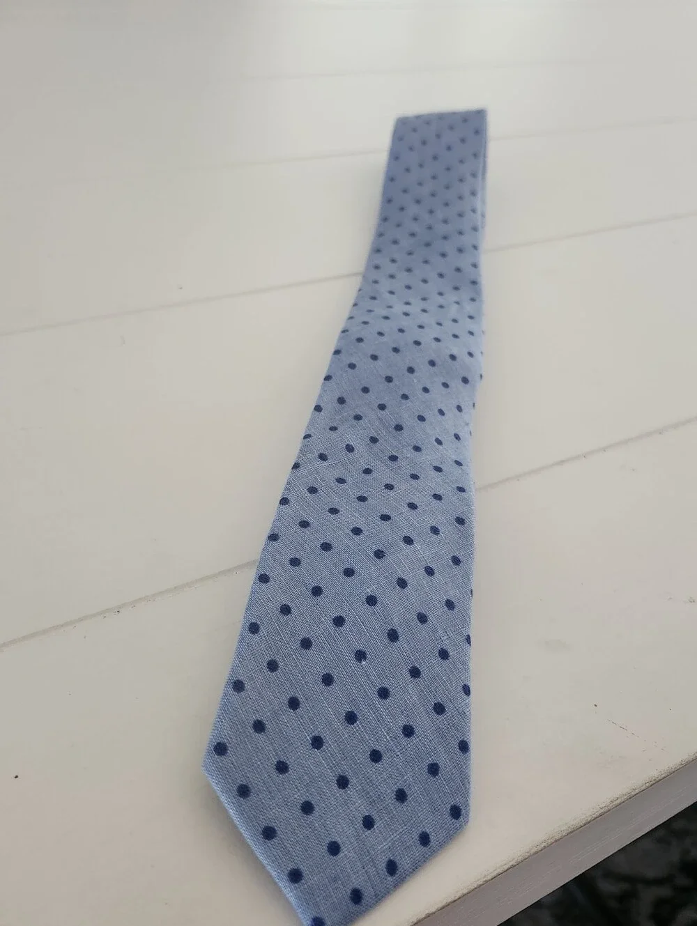 J. Crew Light Blue Tie with Navy Polka Dots